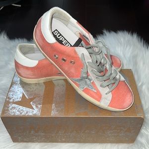 Pink denim Golden Goose ‘super-star’ low tops
